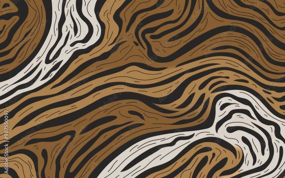 Fototapeta premium Tiger stripe pattern. Abstract tiger stripe pattern in brown, black, and white tones. Perfect for fashion, home decor, or graphic design.