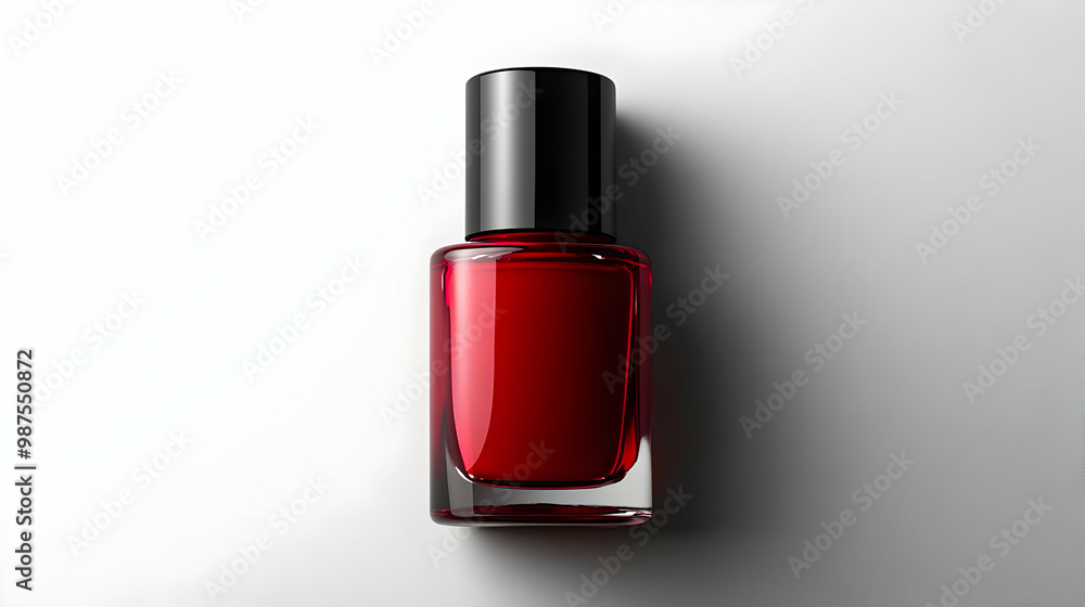 Red nail polish in a sleek bottle on a white background, perfect for beauty and cosmetic presentations. Red nail polish in a sleek bottle on a white background, perfect for beauty and cosmetic presentations.