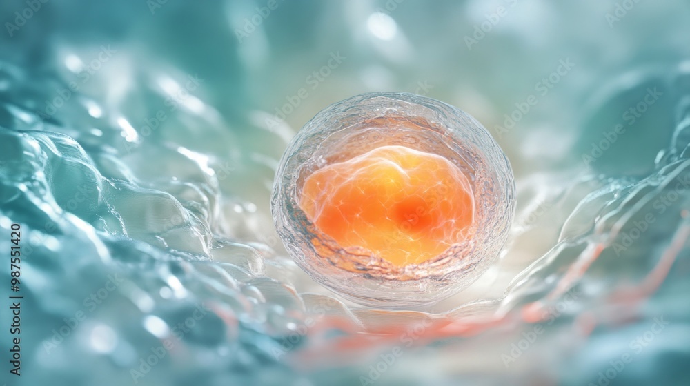 Embryonic Cell Structure, a detailed view of a central nucleus within an egg cell, showcasing early organism development and emphasizing insights in medical science. Embryonic Cell Structure, a detailed view of a central nucleus within an egg cell, showcasing early organism development and emphasizing insights in medical science.
