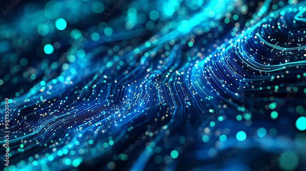 Abstract Blue and Gold Bokeh Background with Glowing Lines Abstract Blue and Gold Bokeh Background with Glowing Lines