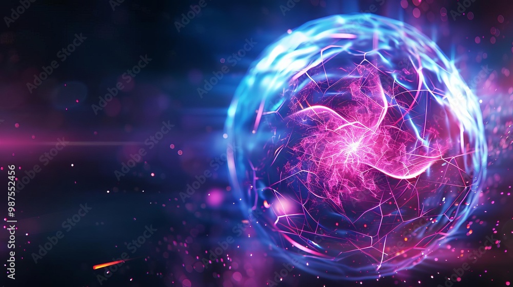 Abstract glowing sphere with blue and pink energy, cosmic background. Abstract glowing sphere with blue and pink energy, cosmic background.