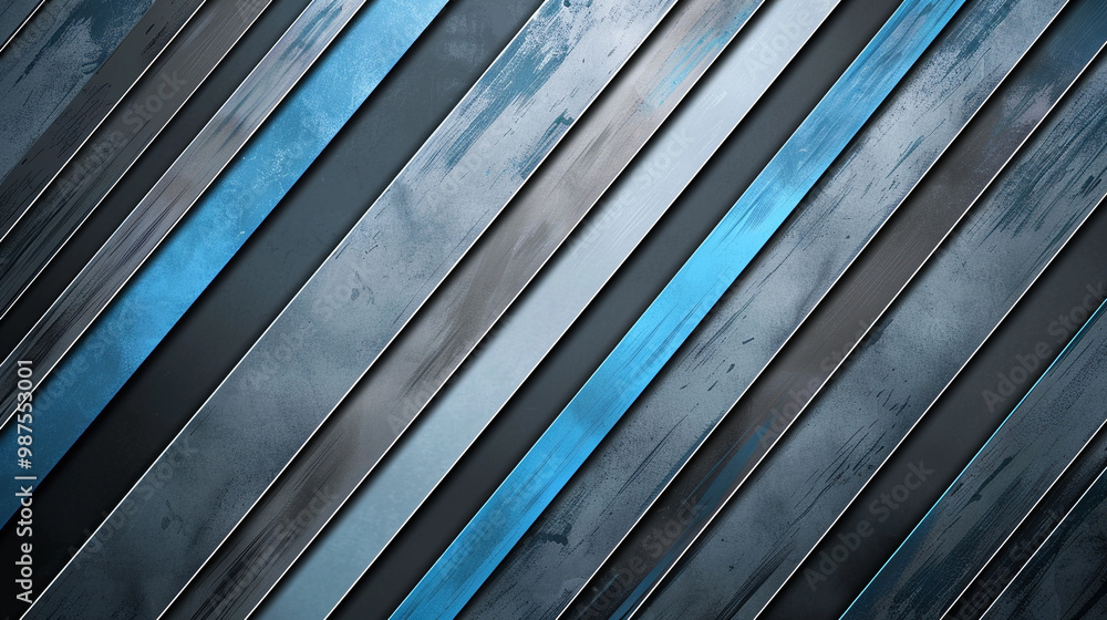 Fototapeta premium Diagonal stripes in muted gray and blue – sharp, diagonal lines creating movement, calm and professional color scheme.