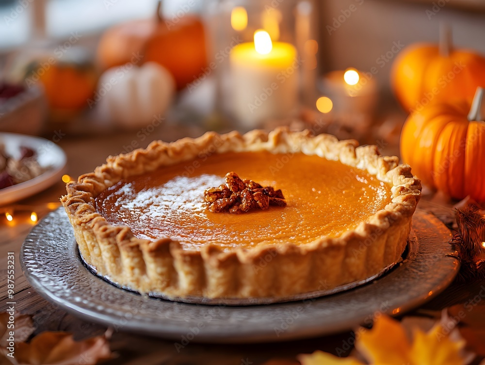 Pumpkin pie being served at a Thanksgiving meal Pumpkin pie being served at a Thanksgiving meal