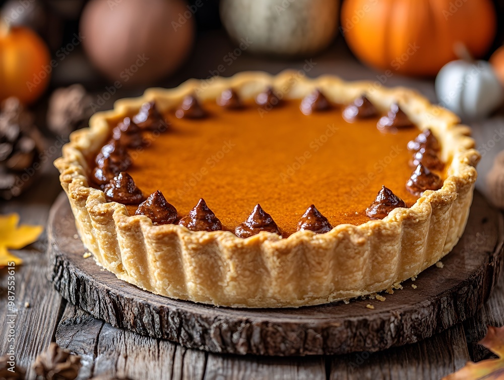 Pumpkin pie on a rustic wooden table Pumpkin pie on a rustic wooden table