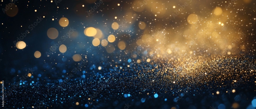 Fototapeta premium abstract gold, black and blue glitter background with fireworks