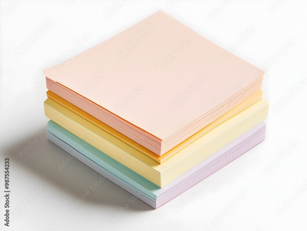 Compact Adhesive Note Pad with Pastel Colored Sheets and Perforated Edges on White Background Compact Adhesive Note Pad with Pastel Colored Sheets and Perforated Edges on White Background