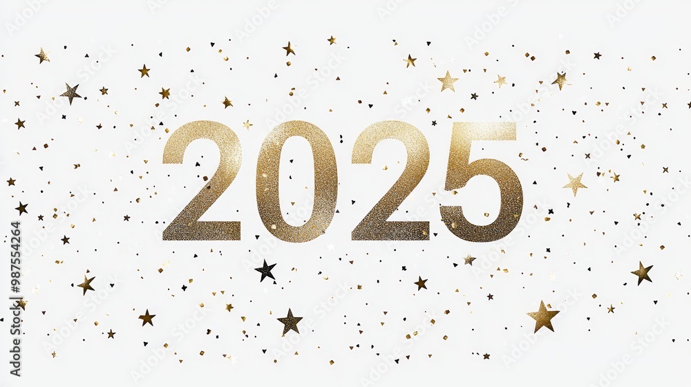 Elegant 2025 numbers in gold with starry confetti background for New Year festivities Elegant 2025 numbers in gold with starry confetti background for New Year festivities