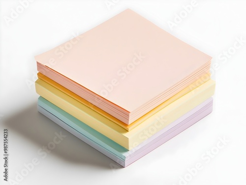 Compact Adhesive Note Pad with Pastel Colored Sheets and Perforated Edges on White Background