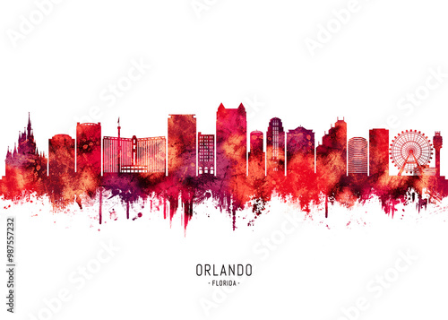 Obraz na płótnie Orlando Florida Skyline Red w salonie