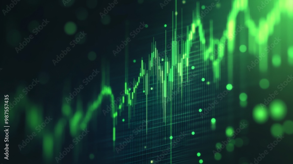 Bar charts with green color going up and down for positive Eco-investing stock market or green investment banking charts