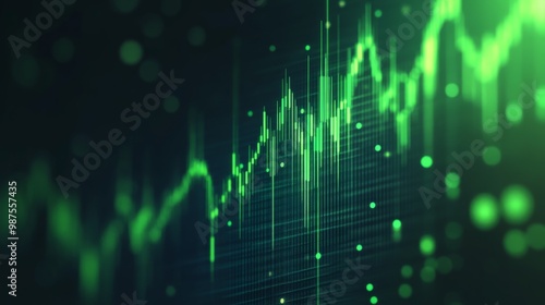 Bar charts with green color going up and down for positive Eco-investing stock market or green investment banking charts