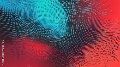 Abstract background with a gradient of red, teal, and black dots fading into a dark background.