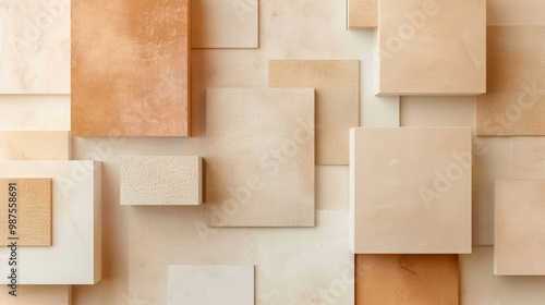 Simple color blocks in neutral tones – abstract blocks of beige, light brown, and white, clean and understated corporate background.