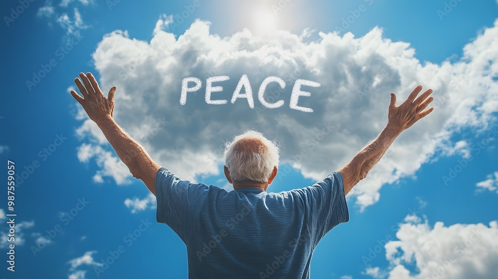 Elderly Man with Raised Hands Before the Word 