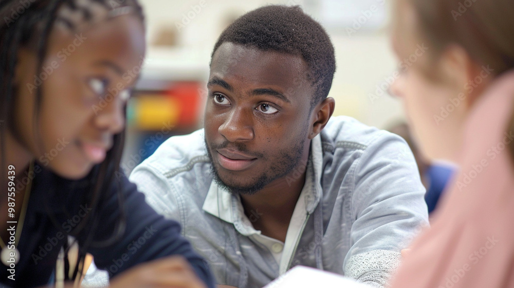 Teacher tutoring a small group – close-up of a teacher explaining math to a small group of students, focused and intimate learning. Teacher tutoring a small group – close-up of a teacher explaining math to a small group of students, focused and intimate learning.