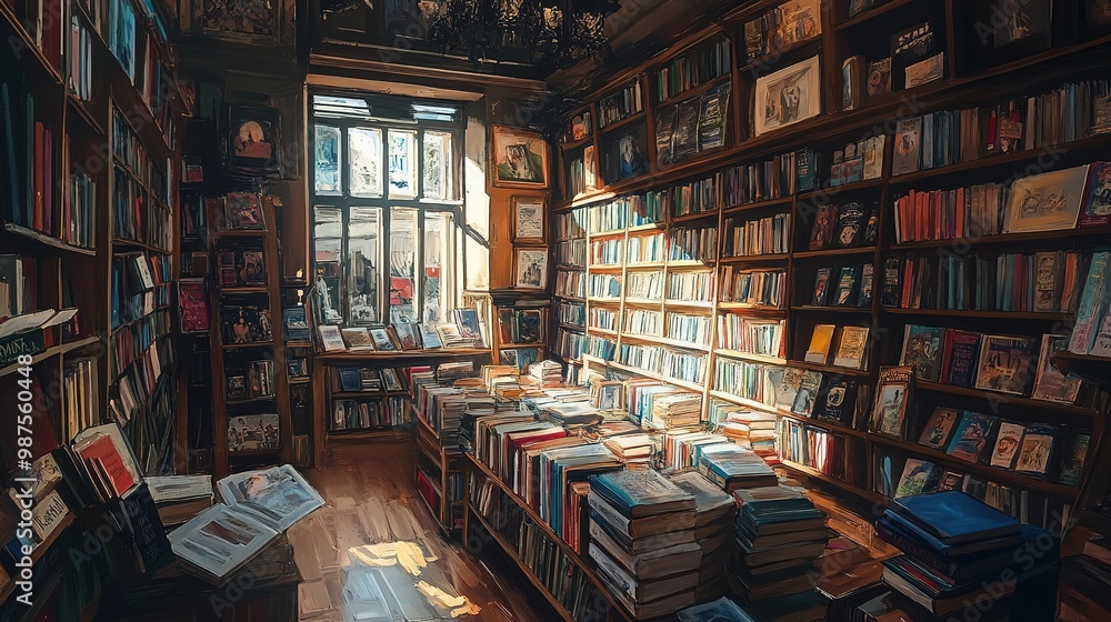 A serene view of a cozy bookstore filled with shelves of books and greenery, inviting visitors to explore its quiet corners during the day A serene view of a cozy bookstore filled with shelves of books and greenery, inviting visitors to explore its quiet corners during the day
