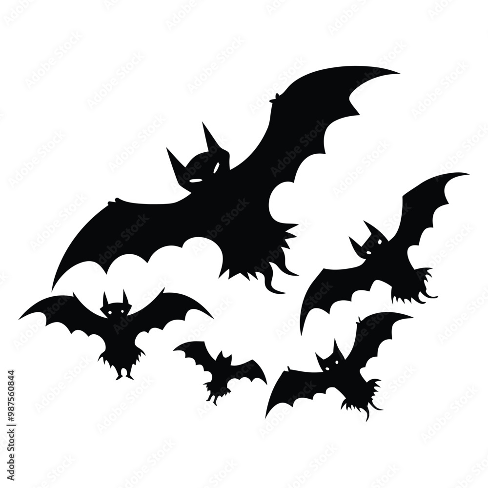Naklejka premium Halloween flying bats vector silhouette art illustration