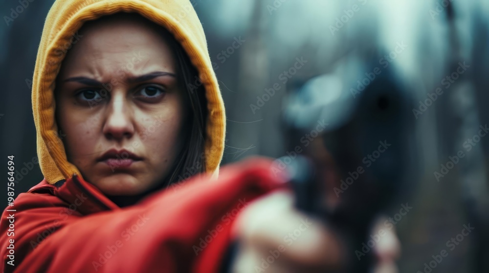 A young woman in a white coat stands in a dimly lit street, looking directly at the camera with a serious expression. A young woman in a white coat stands in a dimly lit street, looking directly at the camera with a serious expression.