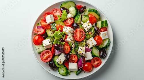 Fresh Greek Salad with Feta Cheese, Cucumbers, Tomatoes, and Olives