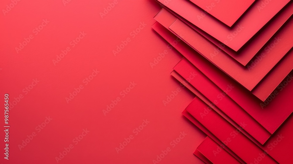 Abstract red geometric shapes on a red background. Diagonal pattern with copy space. Minimalist design. Abstract red geometric shapes on a red background. Diagonal pattern with copy space. Minimalist design.