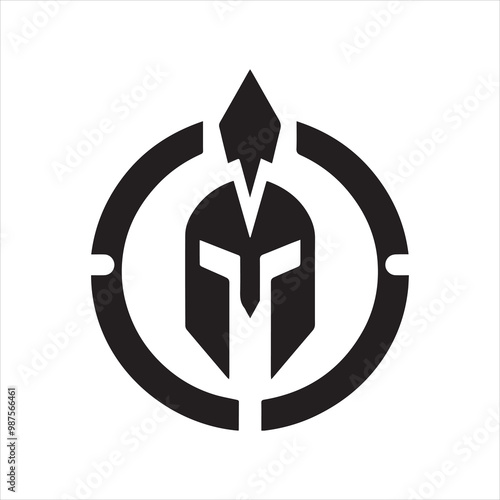 spartan logo, simple knight, black and white