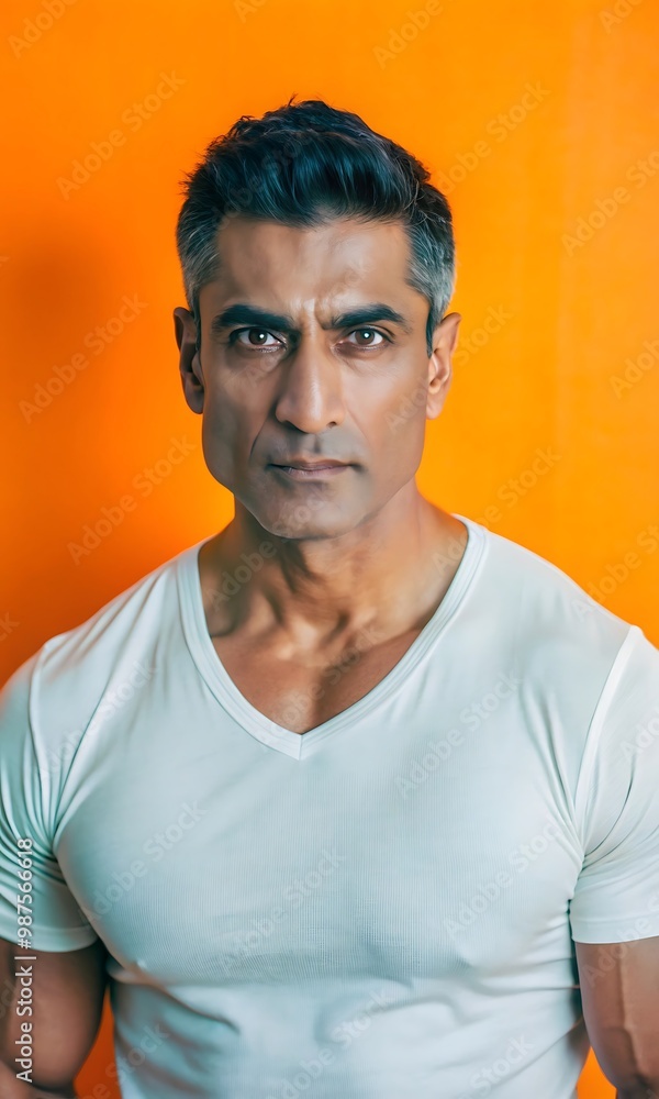 Obraz premium Studio Shoot of Middle-Aged Indian Model With Muscular Build 