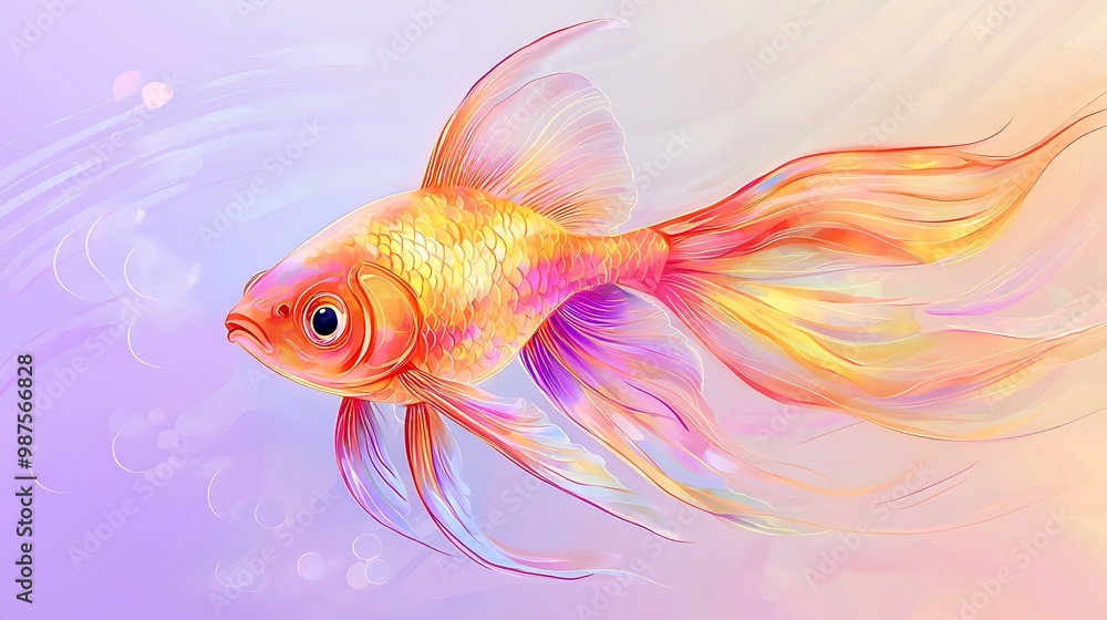 Enchanting Golden Fish: A Magical Star in Dreamy Children's Book Illustration Enchanting Golden Fish: A Magical Star in Dreamy Children's Book Illustration