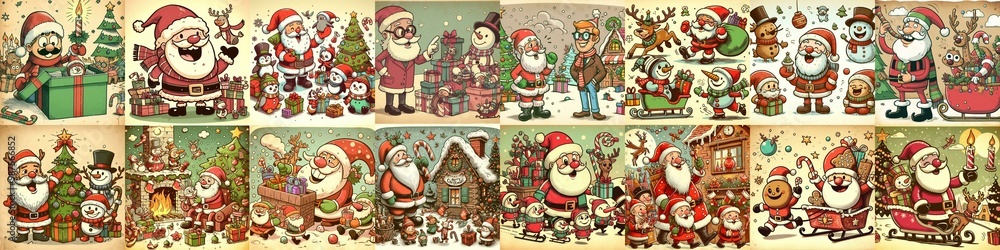 Fototapeta premium Funny cartoon Xmas. AI generated illustration