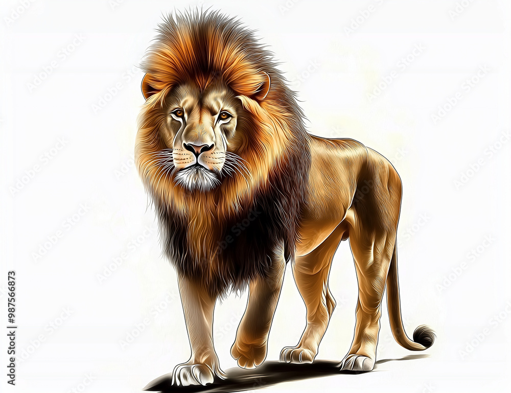 Obraz premium A standing lion with surprising face.