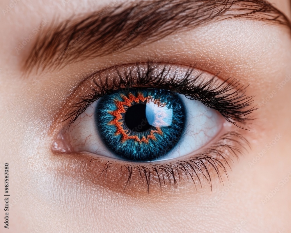 Obraz premium Close-up of a mesmerizing eye showcasing vibrant colored contact lens.