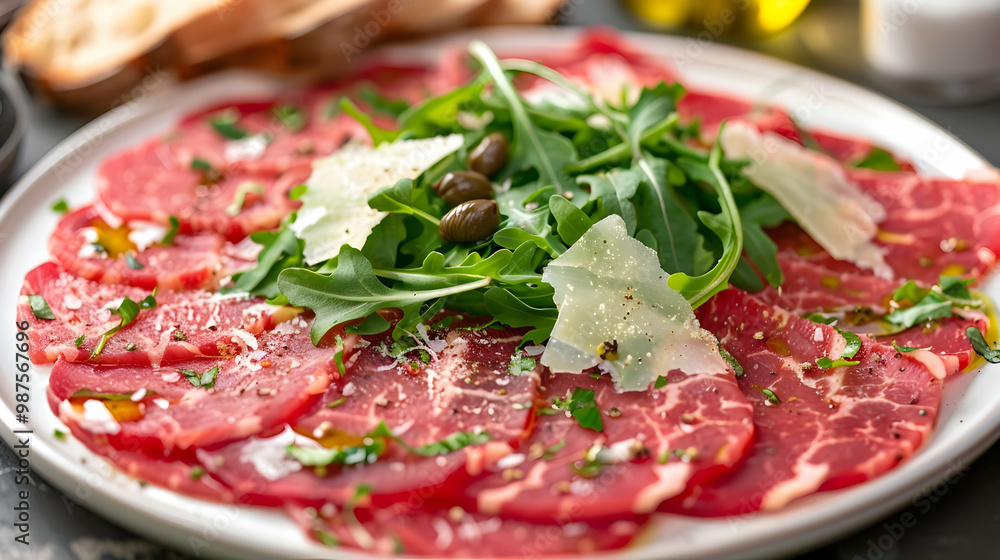 Beef Carpaccio with Arugula Salad and Parmesan Cheese Beef Carpaccio with Arugula Salad and Parmesan Cheese