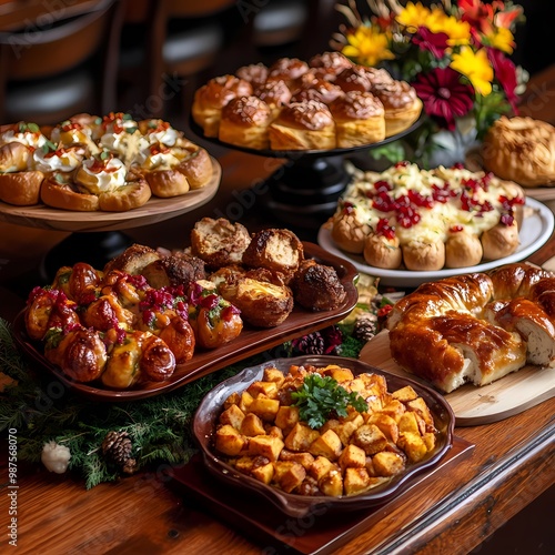 Festive Thanksgiving Catering Delights: Gourmet Spread of Autumn Dishes for Promotional Use