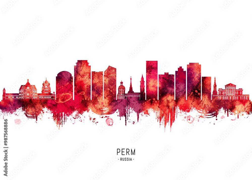 Fototapeta premium Perm Russia Skyline Red