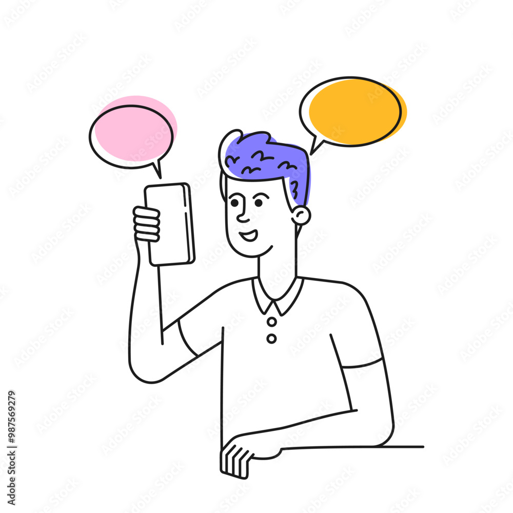 Colorful Doodle Illustration Of A Person Engaging In Conversation Using A Mobile Device. Vector Image Depicts Concept Colorful Doodle Illustration Of A Person Engaging In Conversation Using A Mobile Device. Vector Image Depicts Concept