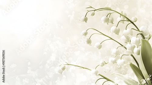 Elegant White Blooming Floral Background with Delicate Lily of the Valley Flowers