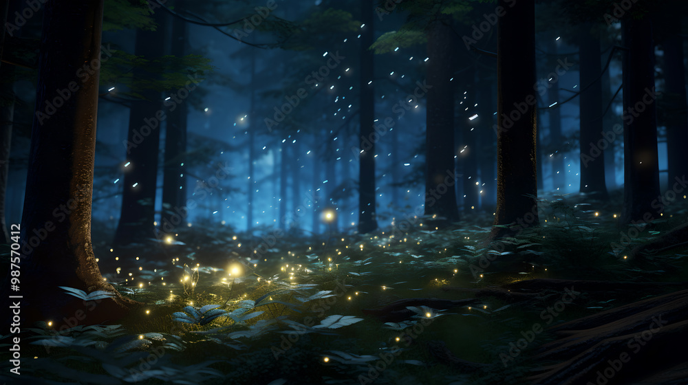 Naklejka premium Fantasy Firefly Forest