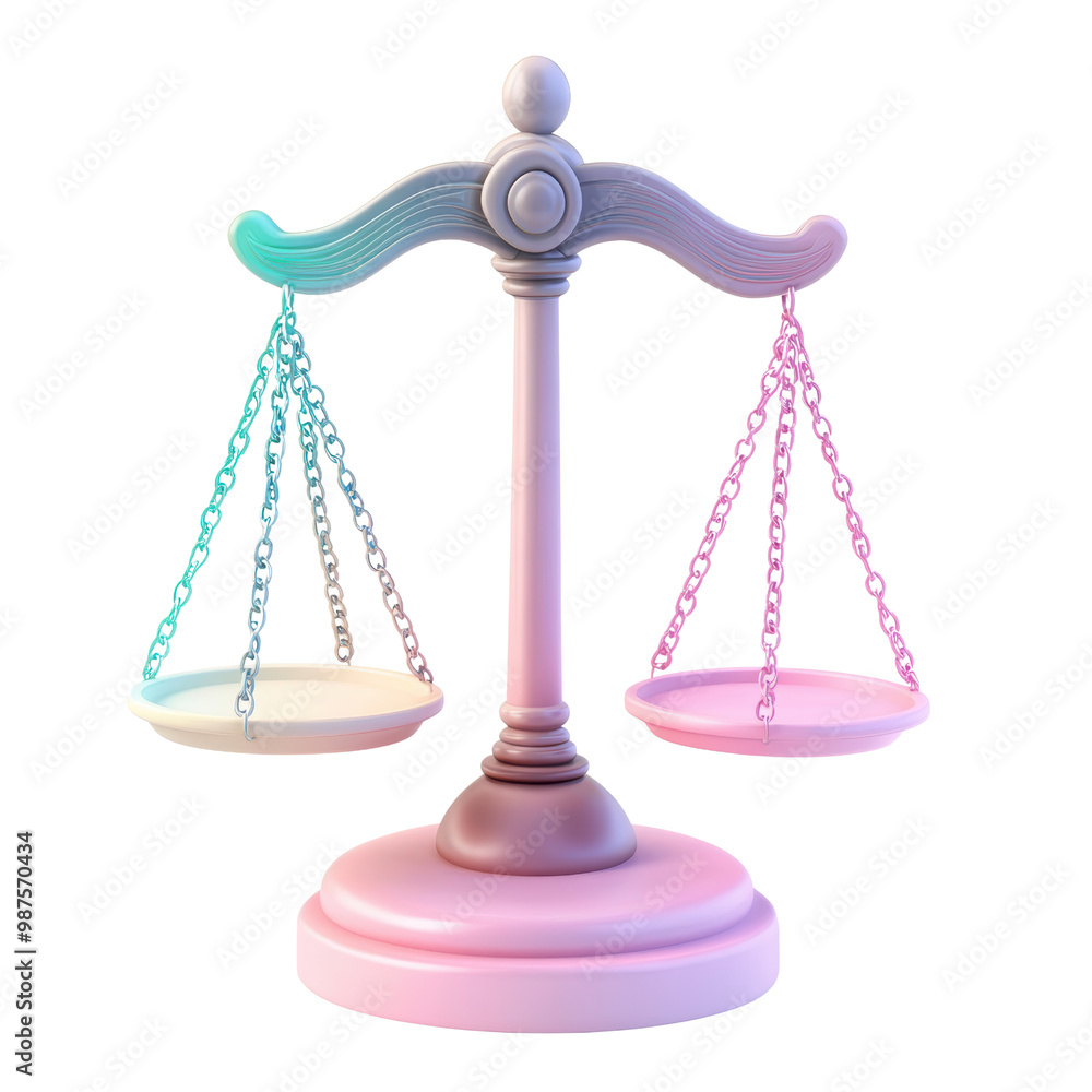 Colorful scale symbolizing justice, equality, and balance on white isolated background, transparent background. Colorful scale symbolizing justice, equality, and balance on white isolated background, transparent background.