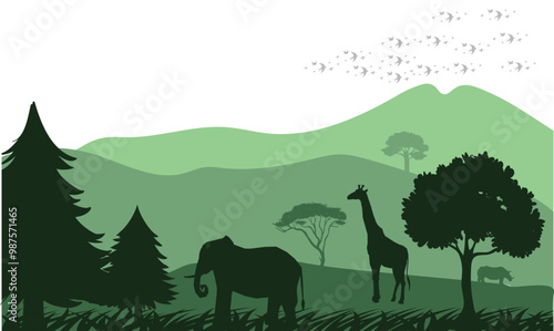 wildlife background shadow of forest scene illustrations. 