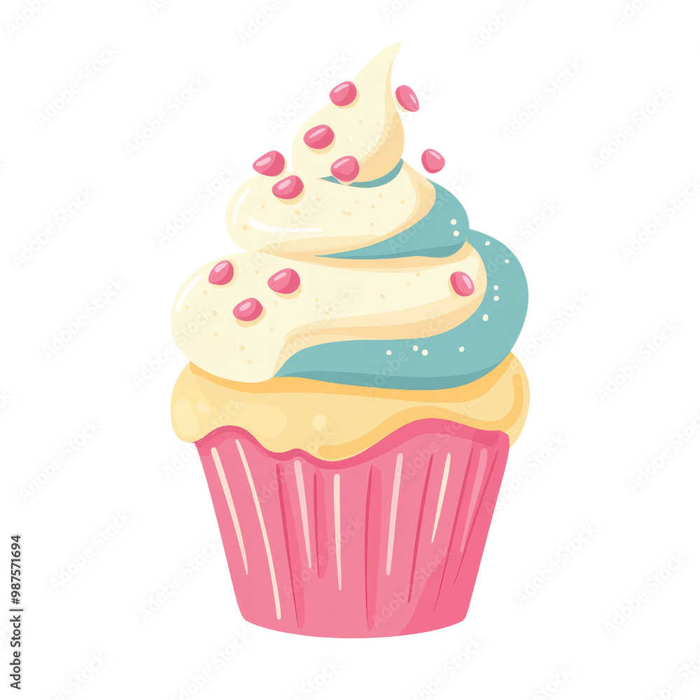 Colorful cupcake with cream frosting and sprinkles on a white isolated background, transparent background. Colorful cupcake with cream frosting and sprinkles on a white isolated background, transparent background.