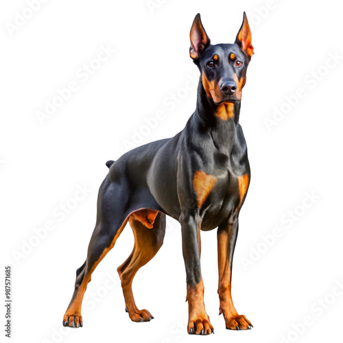 Doberman Pinscher on transparent background.