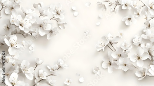 Elegant White Floral Background with Blossoming Petals in Serene Nature Scene