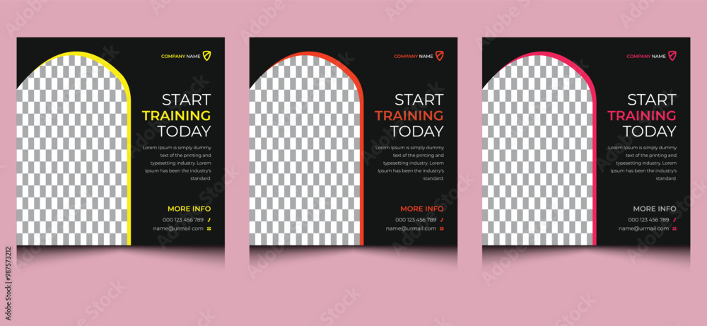 Naklejka premium Simple elegant clean minimalist unique modern creative corporate professional company business web gym fitness square advertising sports ads social media banner post promotion design template.