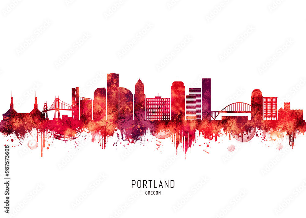 Fototapeta premium Portland Oregon Skyline Red