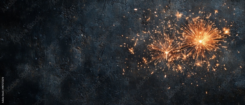 Fototapeta premium Firework fireworks on rustic dark black grey stone concrete texture, with copy space