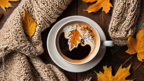 cup of coffee and autumn leaves