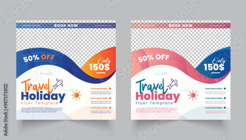 Travel social media Template design, traveling trip social media design, business holiday template vector illustration.	