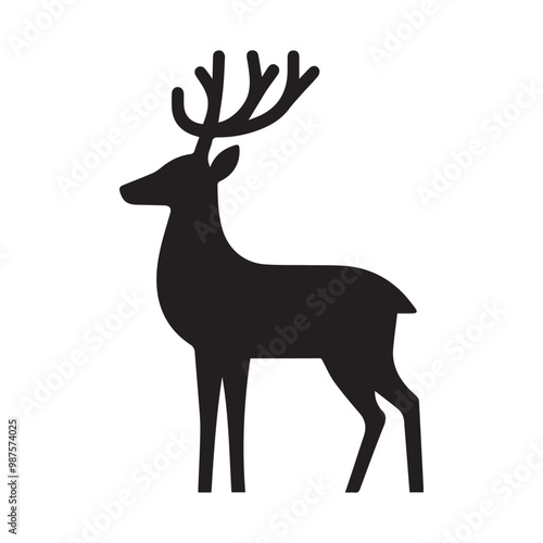 deer logo black icon  cartoon deer animal on a plain white background vector logo