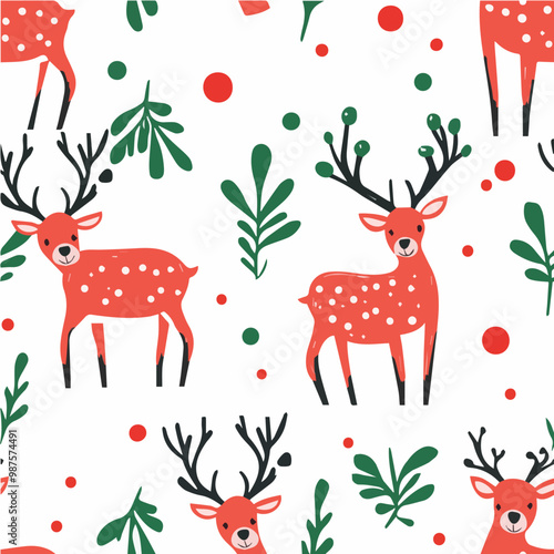 Illustration Seamless pattern with Christmas reindeer photo