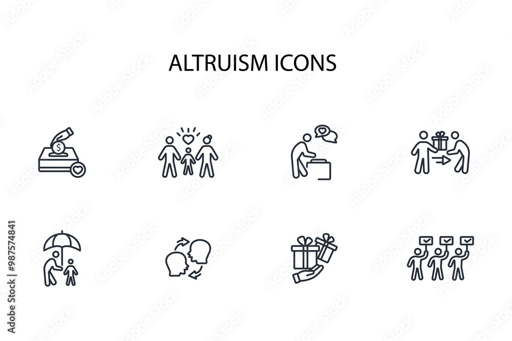 Altruism icon set.vector.Editable stroke.linear style sign for use web design,logo.Symbol illustration. Altruism icon set.vector.Editable stroke.linear style sign for use web design,logo.Symbol illustration.