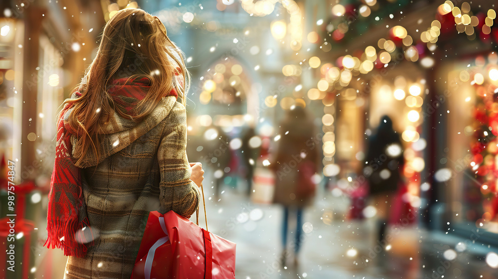 Obraz premium christmas market, girl shopping